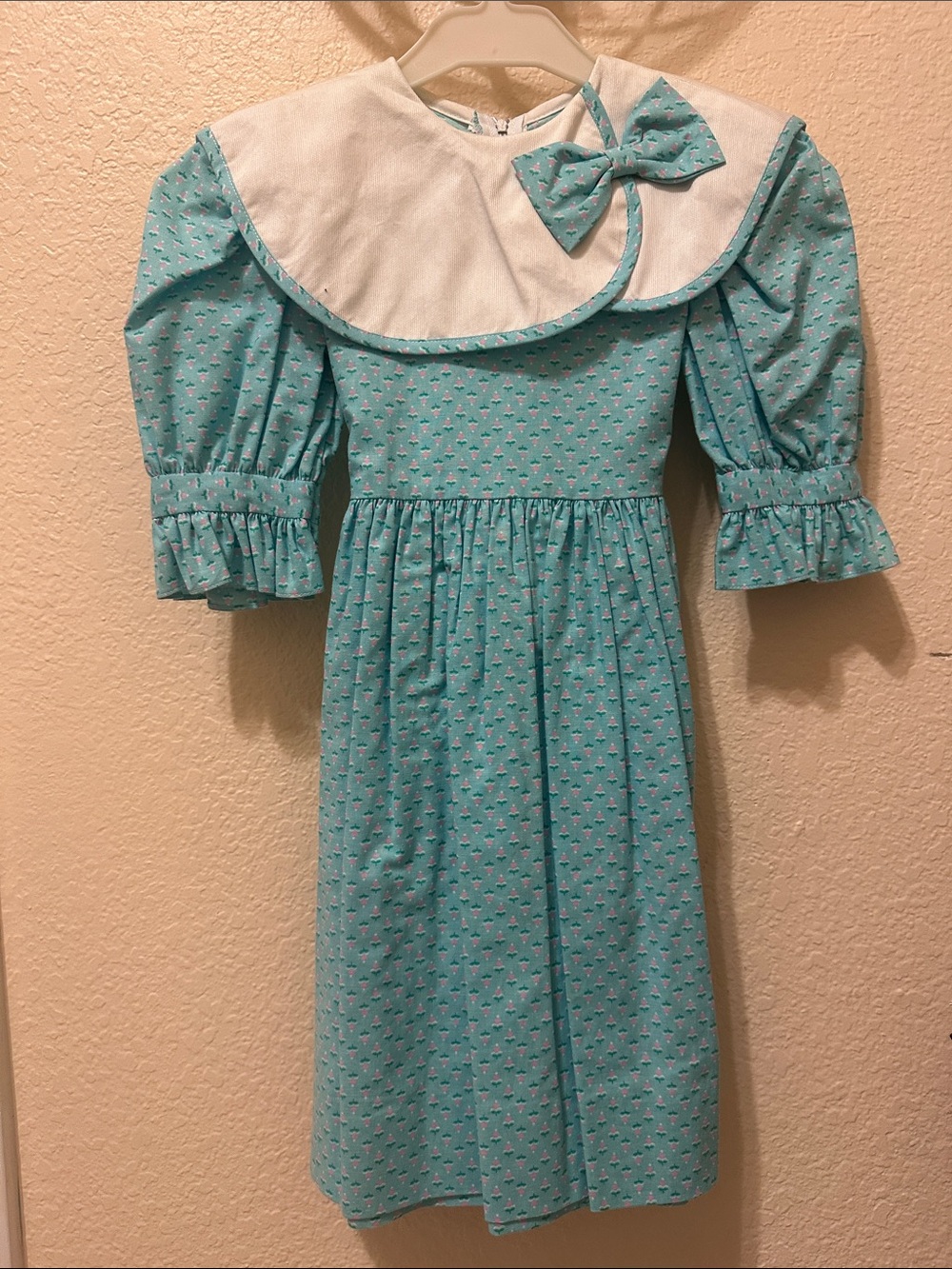Vintage Blue Peter Pan Collar Tulip Dress with Bow